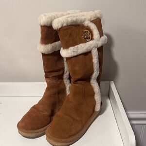 Brown Suede Fur-Lined Boots